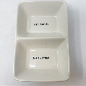 RAE DUNN Magenta Collection Divided Bowl Dish SET GOALS TAKE ACTION 7.5” X 4.5”